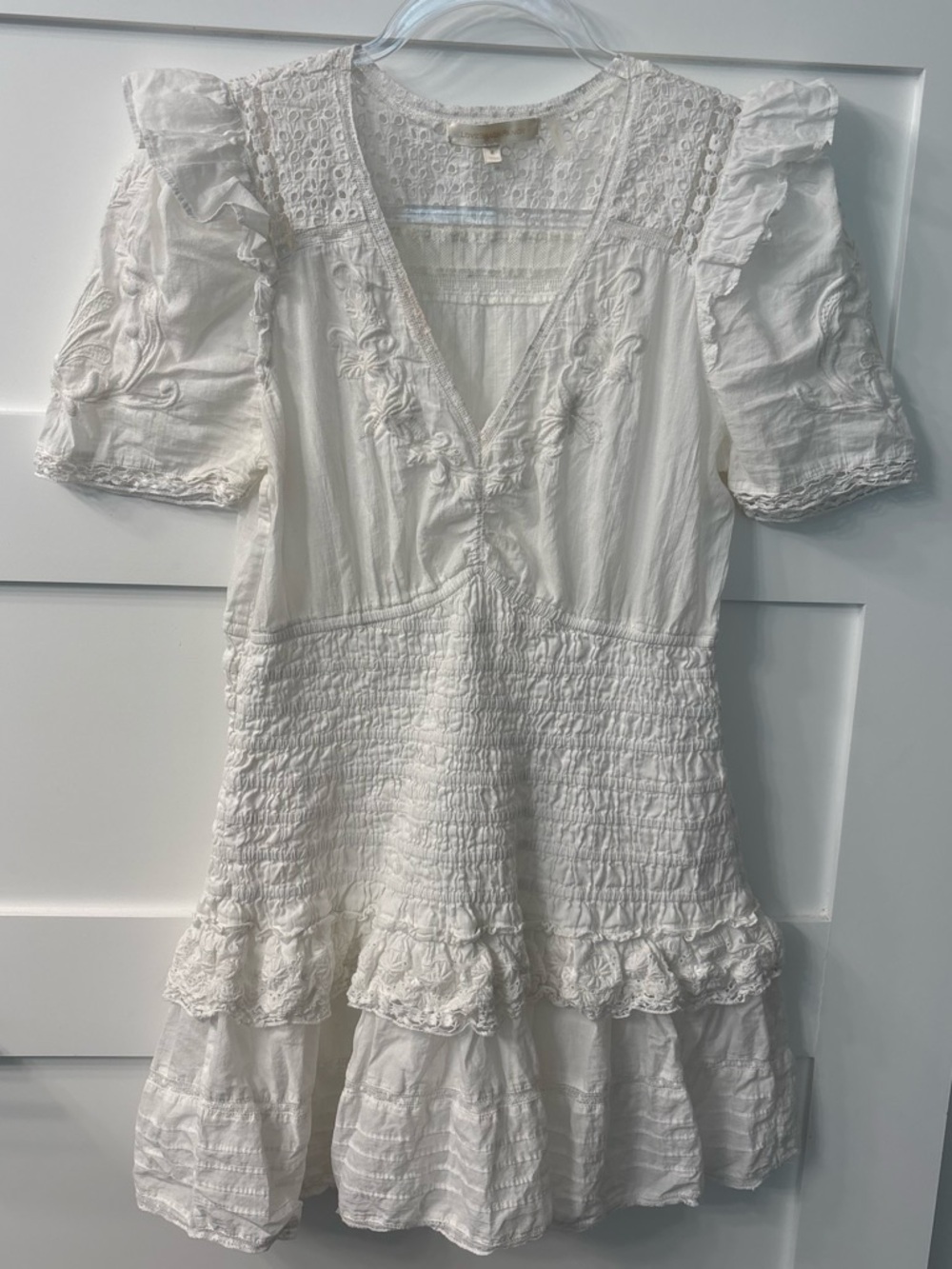 LoveShackFancy White Eyelet Ruffled Mini Dress